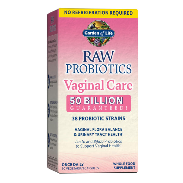 Garden of Life RAW Probiotics Vaginal Care Shelf Stable - 50 Billion CFU Guaranteed Through Expiration, Acidophilus - Once Daily - Certified Gluten Free - No Refrigeration - 30 Vegetarian Capsules