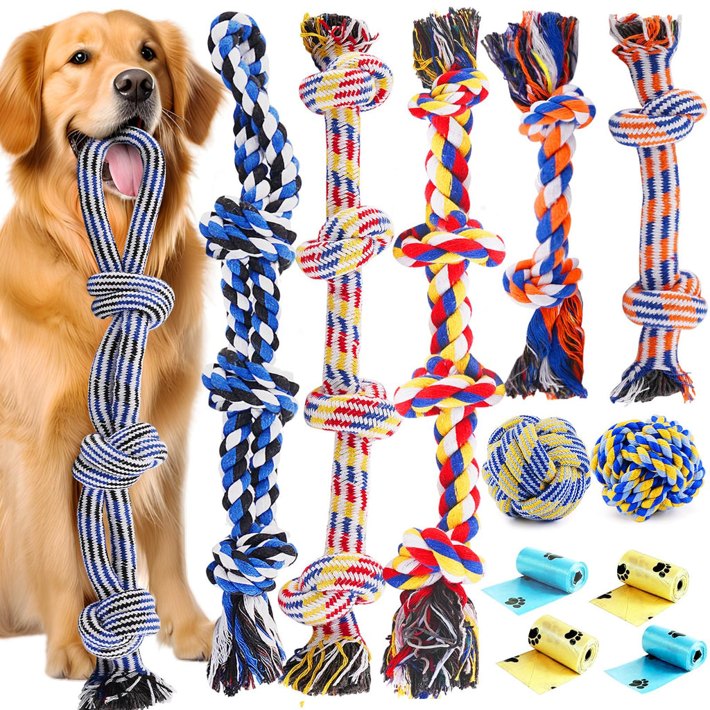 Large Toys for Aggressive Chewers, 12 Pack Indestructible Chew Toys for Large Dogs, Tough Rope Toy for Medium and Big Breed, Heavy Duty Tug of War Toy, 100% Cotton for Teeth Cleaning