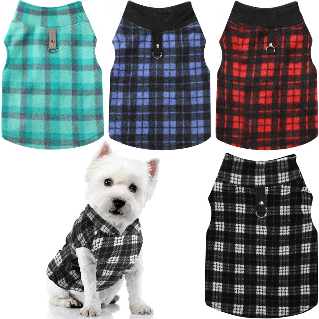 Weewooday 4 Pieces Winter Fabric Dog Sweaters with Leash Ring Soft Fleece Vest Pullover Pet Jacket Warm Dog Clothes Coats for Pet Puppy Cats Chihuahua(M(Neck:11.8-12.6” Chest:16.5-18.5”))