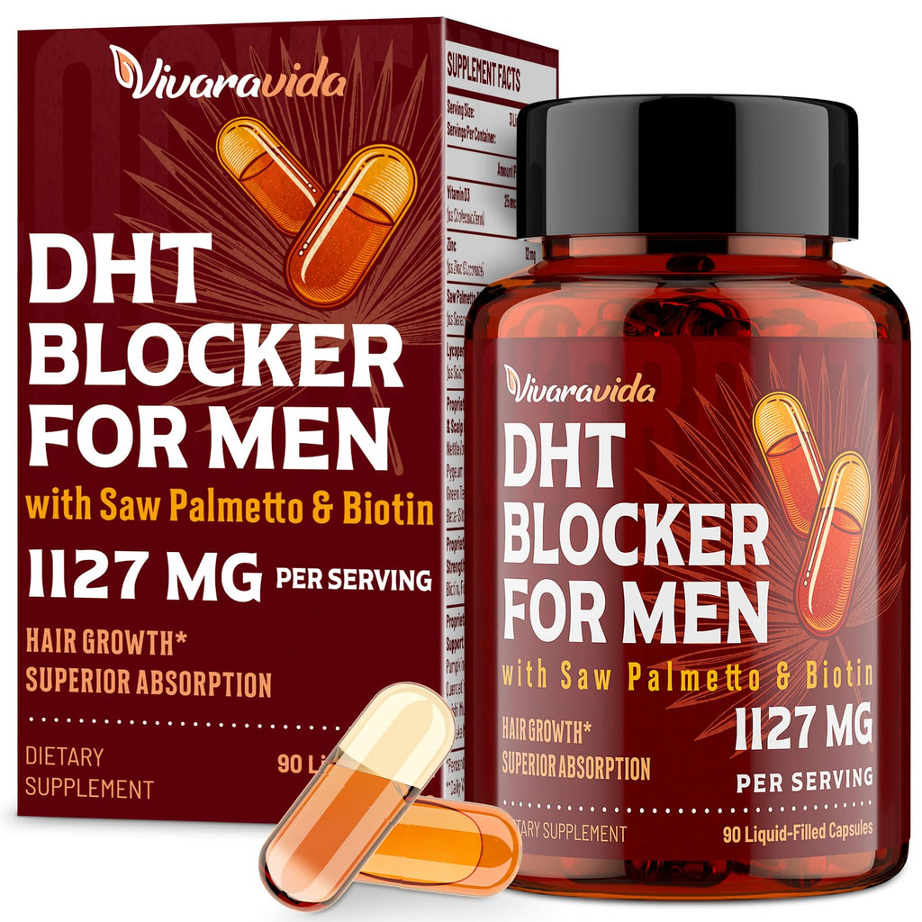 DHT Blocker for Men | Hair Growth Supplement with Saw Palmetto & Biotin - Hair Growth Vitamins - Hair Regrowth - Natural Hair Loss Supplements Liquid-Filled - Proprietary Herbal Blends (90 Capsules)