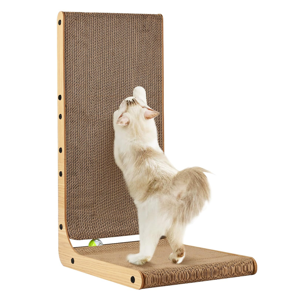 SOCATER Cat Scratcher L Shape Large, 26.8 inch Cat Scratching Pad for Indoor Cats, Cardboard Cat Scratch Pad with Ball Toy