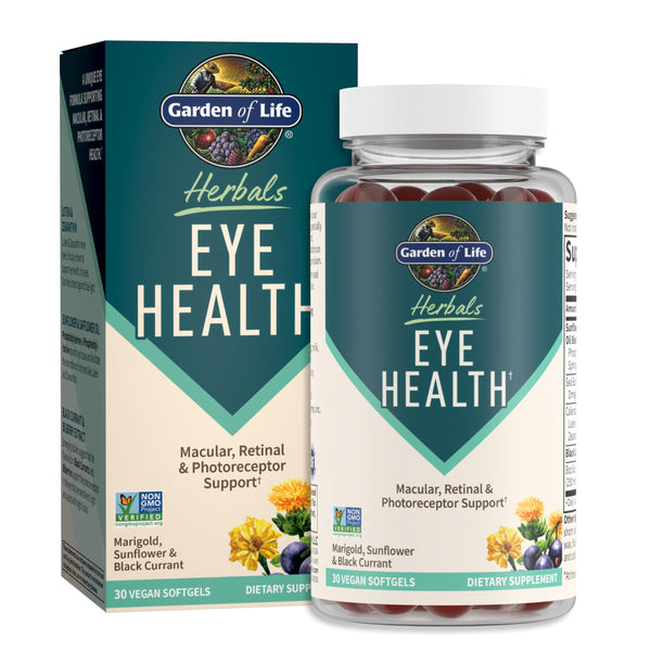 Garden of Life Herbals Eye Health Supplement with Sunflower & Safflower Oil, Lutein, Zeaxanthin & Black Currant for Dry Eyes & Healthy Vision Support – Non-GMO, Gluten-Free, Berry Flavor, 30 Servings