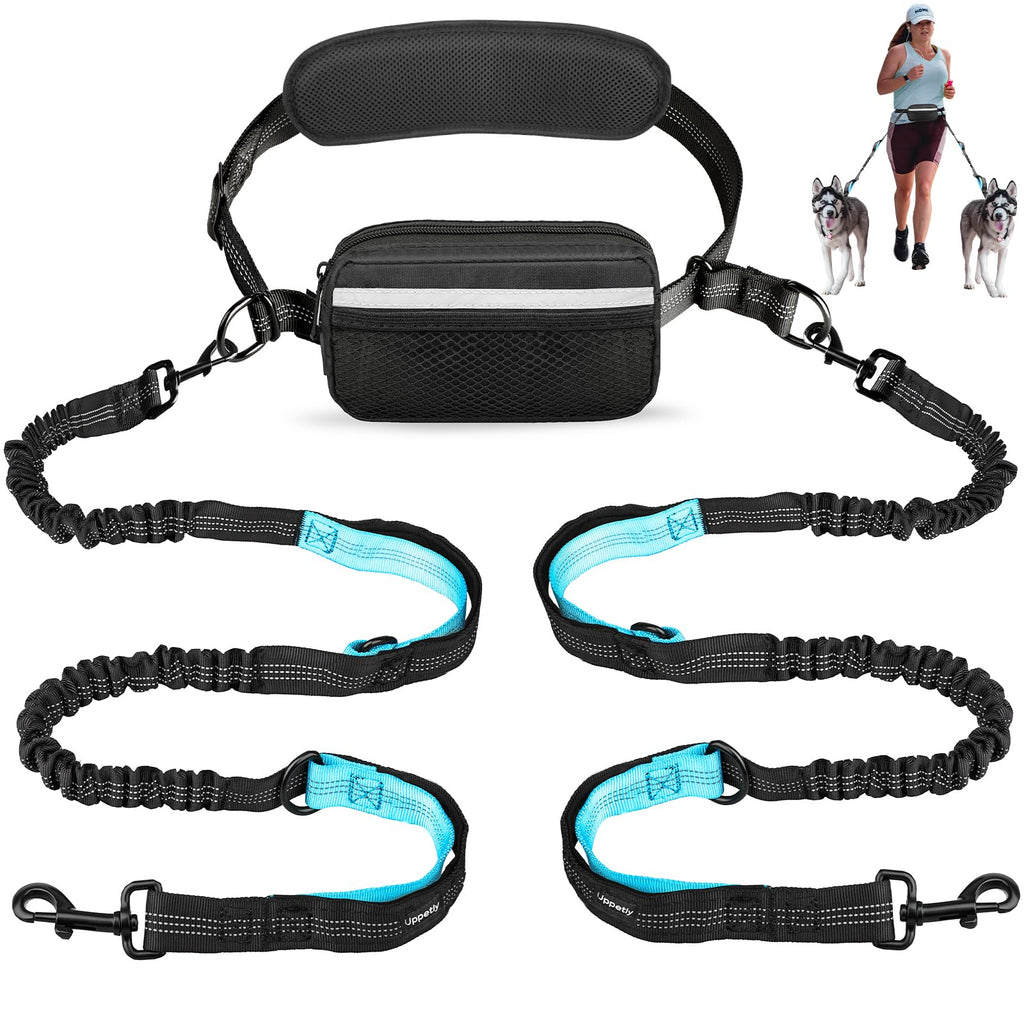 Uppetly Hands Free Dog Running Leash with Adjustable Waist Belt, Dual Handle Elastic Bungees Retractable Rope for Medium and Large Dogs, Reflective Stitches for Walking Hiking Biking (Large, 25-120lb)