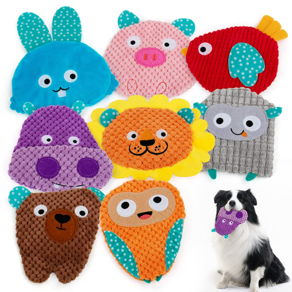 AWOOF No Stuffing Dog Toys - 8 Pack Squeaky and Crinkle Plush Toys for Small Medium Dogs, Durable for Aggressive Chewers, Cute Puppy Textured Animals