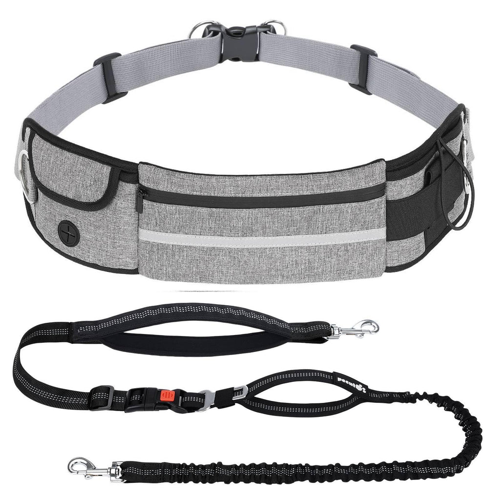 Pecute Hands Free Dog Leash with Pouch, Waist Belt Fanny Pack with Soft Padds, Dual Padded Handles and Durable Bungee for Walking, Hiking, Jogging Biking, and Running (Up to 220lbs)
