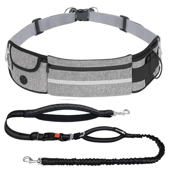 Pecute Hands Free Dog Leash with Pouch, Waist Belt Fanny Pack with Soft Padds, Dual Padded Handles and Durable Bungee for Walking, Hiking, Jogging Biking, and Running (Up to 220lbs)