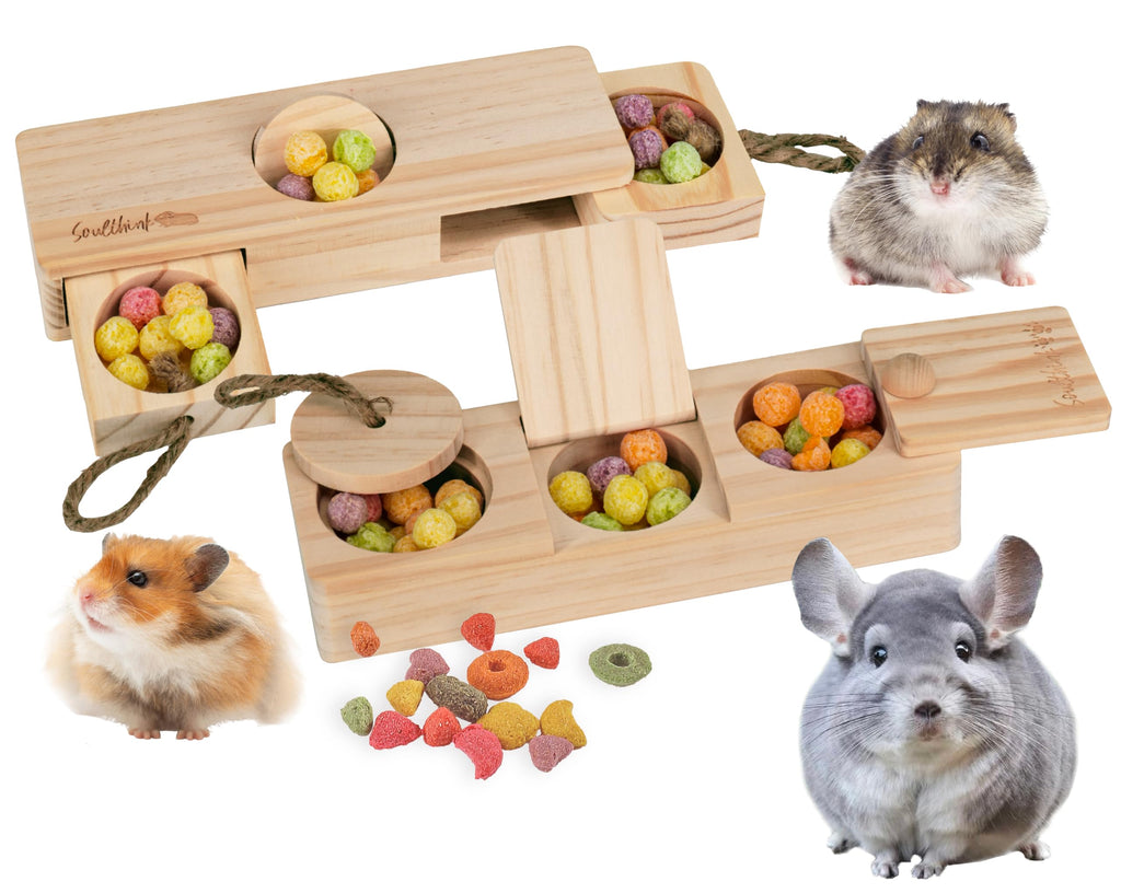 SoulThink® Interactive Guinea Pig Toys - Wooden Rat Toys for Pet Rats, Enrichment & Foraging Activity for Hamster Sniff n' Snack Puzzle for All Small Rodents (2 Sets)