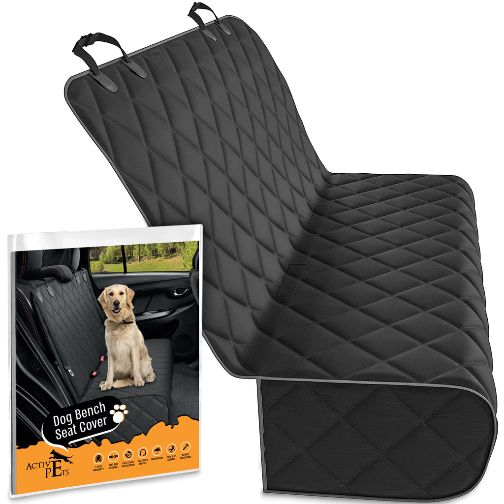 Active Pets Dog Car Seat Cover for Back Seat, Waterproof Vehicle Protector, Durable Scratch Proof Nonslip Pet Protection, Machine Washable, Black