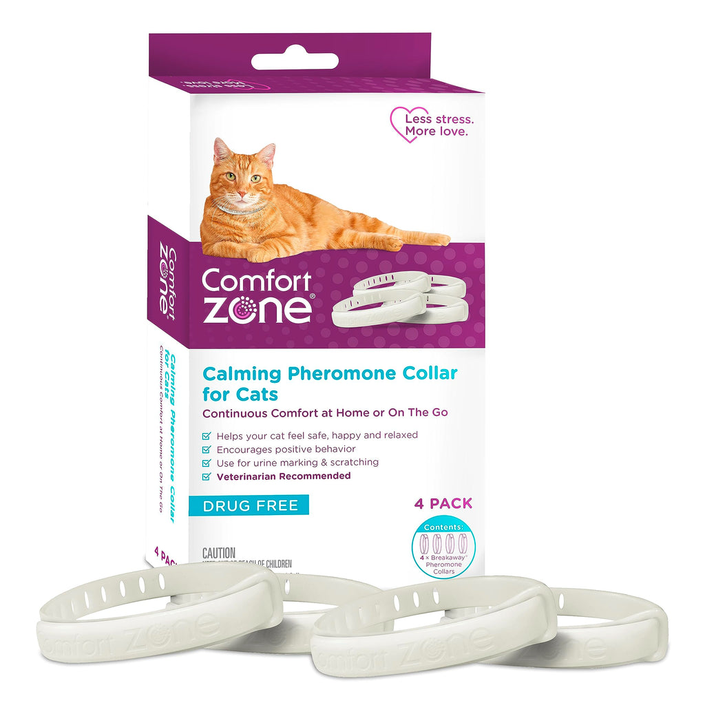 Comfort Zone Cat Calming Collar Value Pack: 4 30-Day Calming Collars for 120 Days of Calm; Cat Pheromones Help Anxiety, Reduce Stress, Urine Marking, Scratching; Indoor or Outdoor Cats; Long-Lasting