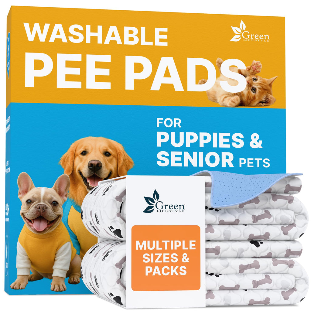 GREEN LIFESTYLE Washable Pee Pads for Dogs - Waterproof Reusable Puppy Pads with Anti-Slip Backing, Pet Training Pad for Puppy Playpen, Crate, Whelping Box, Potty Training (Pack of 2 - 30x34)