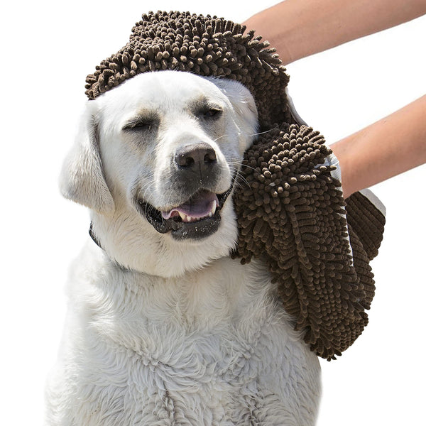 Soggy Doggy Super Shammy Dog Towel | Dark Chocolate/Oatmeal Trim | 31” x 14” | Microfiber Chenille Towel for Drying Dogs and Cleaning Paws | Fast Drying with Hand Pockets for Ease