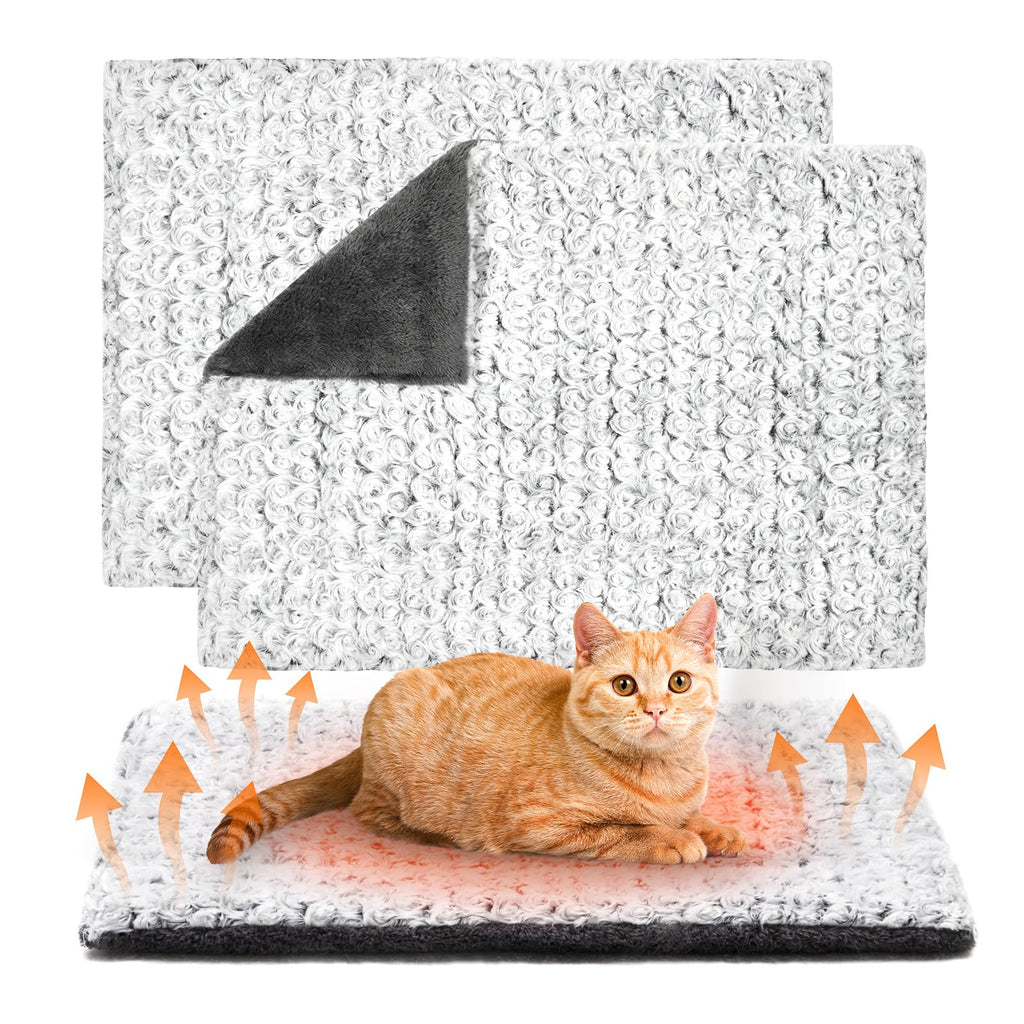 Papettly 2-Pack Self Warming Cat Bed - 24 x 18 in - Machine Washable Cat Heating Pad - 3cm/1.18in Thickened Pet Heating Pad for Cats & Dogs