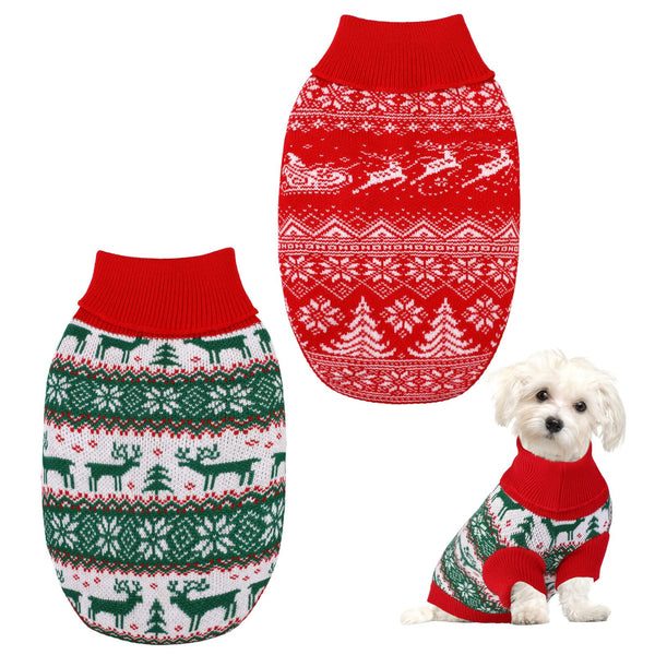 Pedgot 2 Pack Christmas Pet Sweaters Xmas Dog Holiday Sweaters Funny Pet Costume Christmas Pet Warm Clothes Reindeer, Christmas Tree, Snowflake Knitwear for Cats or Dogs (Large)