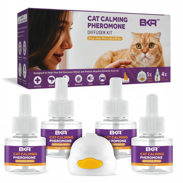 BKRMART Cat Pheromones Calming Diffuser 1 + Refills 4 x 48ml Cat Calming Diffuser | Cat Calming Pheromone Helps Reduce Anxiety, Stress & Aggressive Behavior