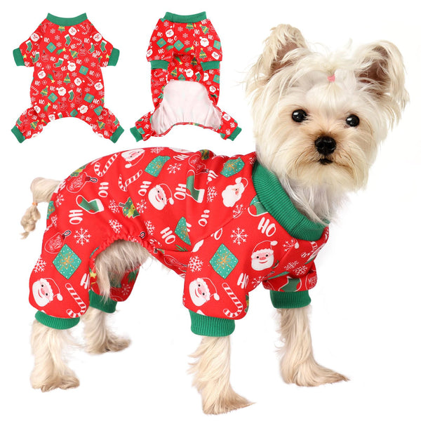 Christmas Dog Pajamas for Small Dogs - Cozy Soft Puppy Jumpsuits & New Year Apparel (Red, Size S)