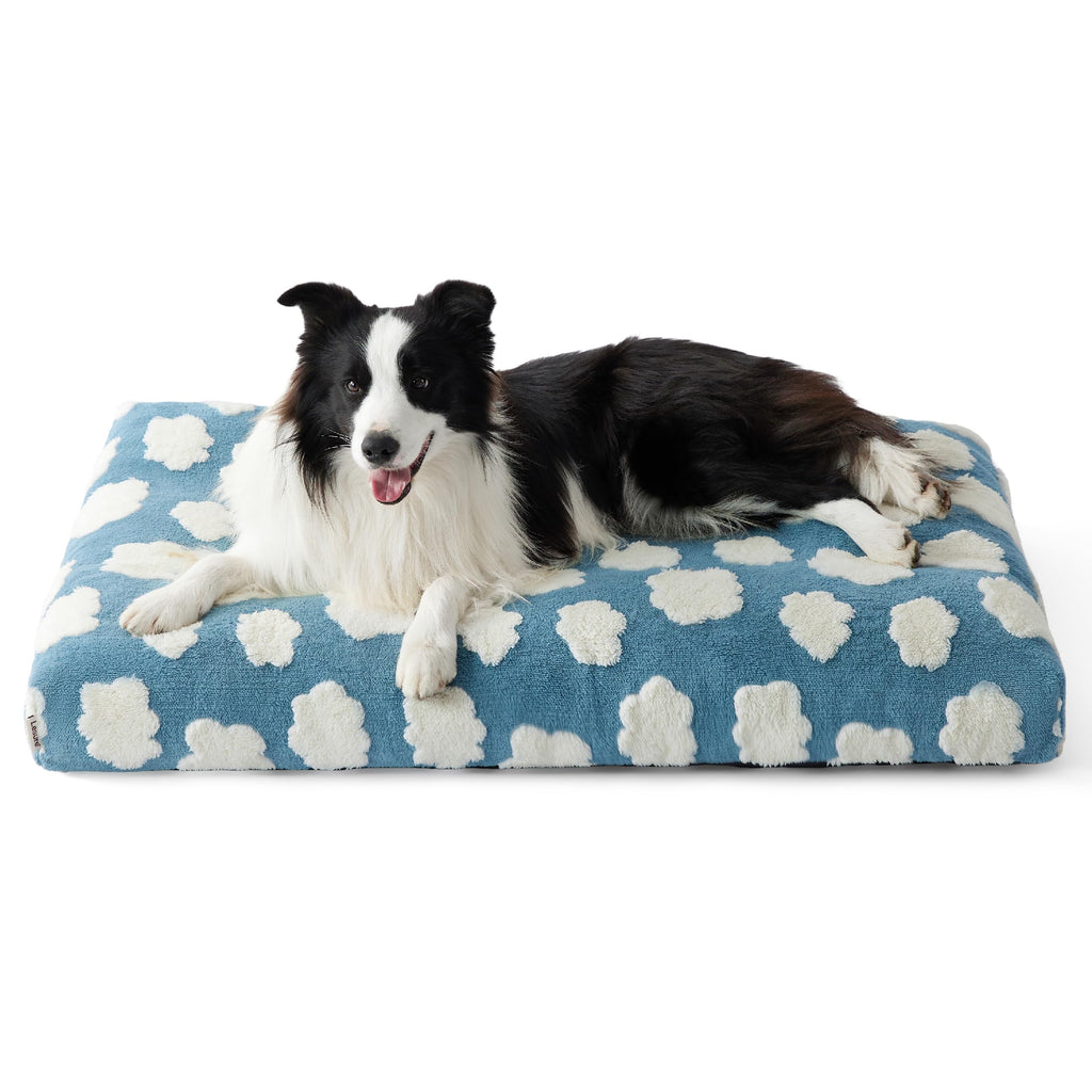 Lesure Cute Large Dog Bed for Crate-Thick Shredded Chopped Foam Pet Bed Indoor with Removable Washable Cover, Modern Fuzzy Plush & Anti Slip Bottom, Blue