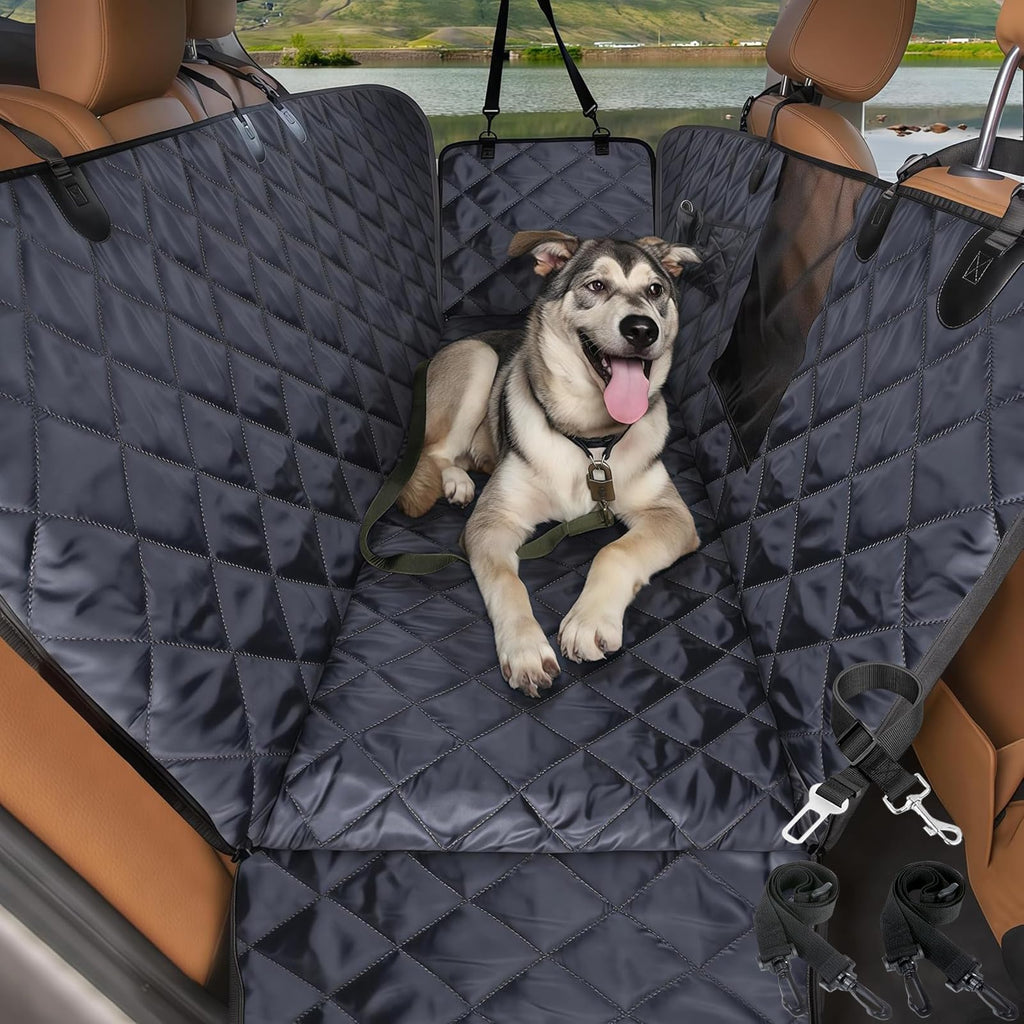 Dog Car Seat Cover for Back Seat with Mesh Window - Waterproof Dog Hammock for Car with Side Flaps, Car Door Protection - Nonslip, Scratchproof Pet Rear Seat Cover for Cars, SUVs, Trucks(Black)