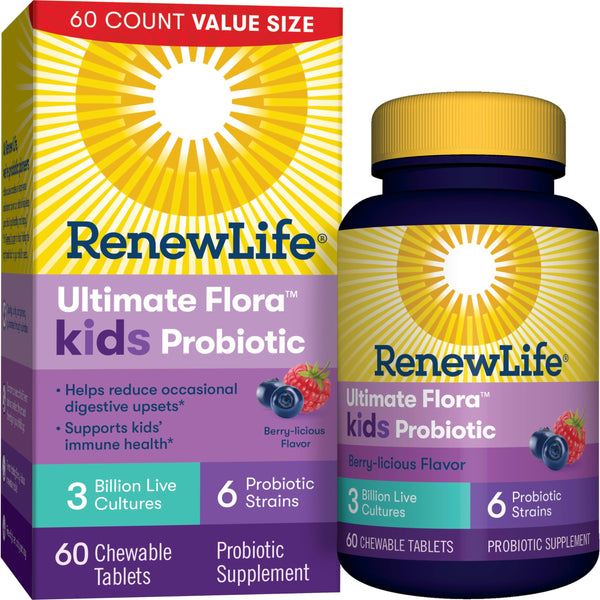 Renew Life Kids Probiotic Gummies, Supports Digestive & Immune Health, Soy, Dairy & Gluten Free, Berry, 60 Chewable Tablets