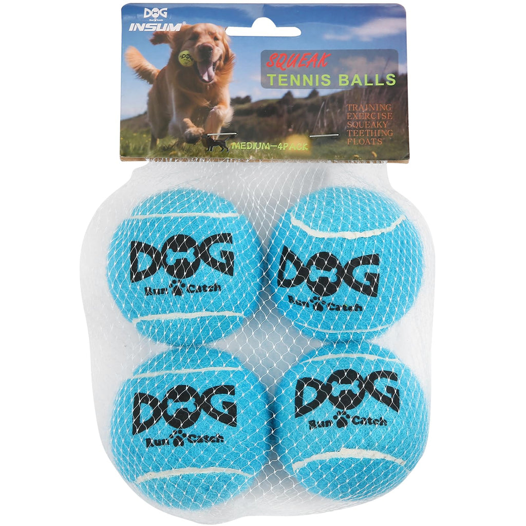INSUM Squeaky Dog Balls - Squeaky Tennis Balls for Dogs, Blue | Medium - 2.5'', 4Pack