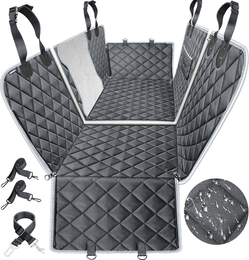 URPOWER 6-in-1 Dog Car Seat Cover for Back Seat, 40/60 Split, Waterproof Dog Car Hammock with Mesh Window & Side Flap, Pet Backseat Protector for Car, SUV, Truck