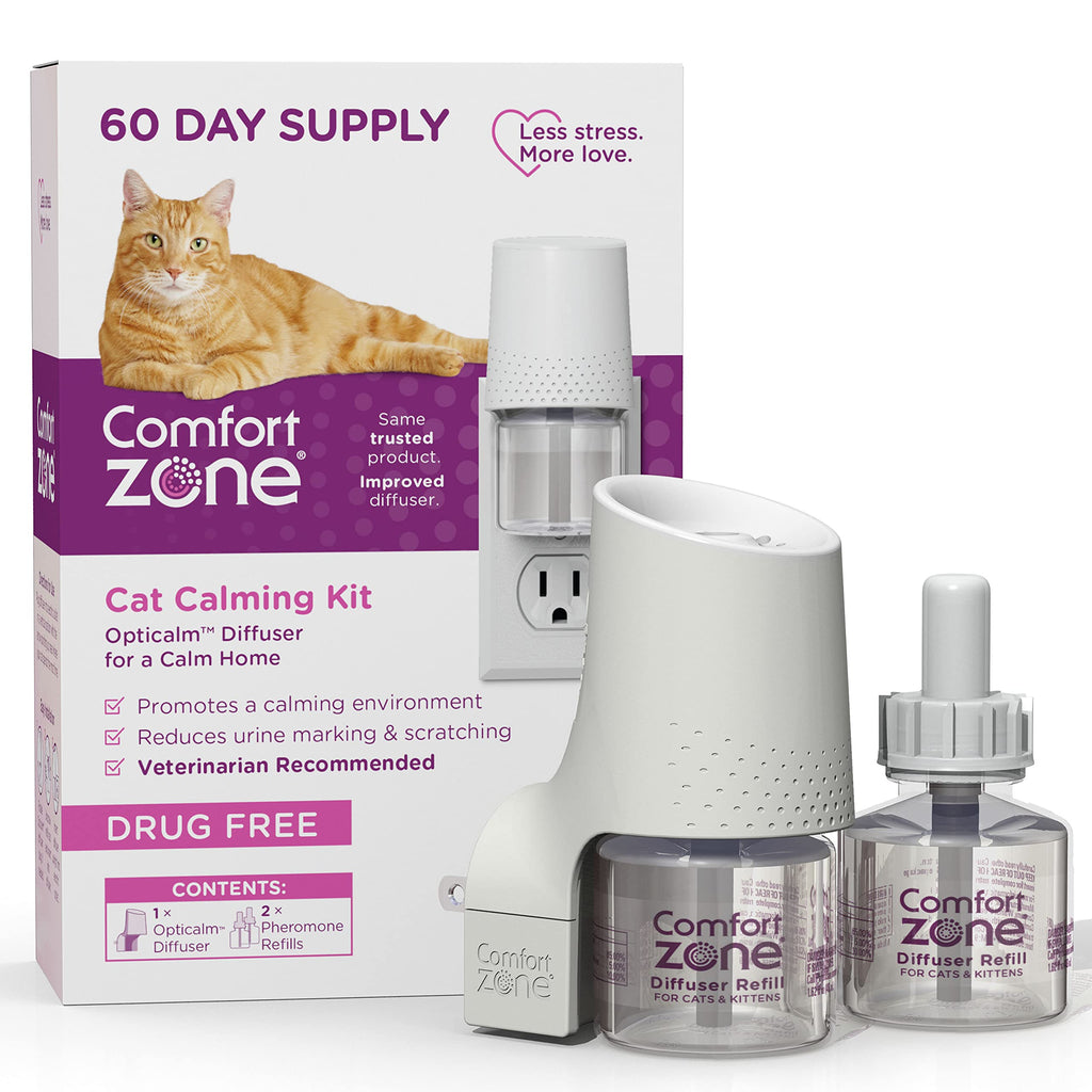Comfort Zone 60 Day Starter Kit: 1 Cat Calming Diffuser & 2 Refills; Cat Pheromones Help Anxiety; Reduce Stress, Urine Marking, Scratching