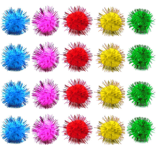 PETDCHEB 80 Pieces Cat Sparkle Balls Assorted Color 1 Inch Pom Poms Tinsel Cat Ball Toy Puff Balls Glitter Ball for Cats Kitten Toys for Indoor Cats and Crafts