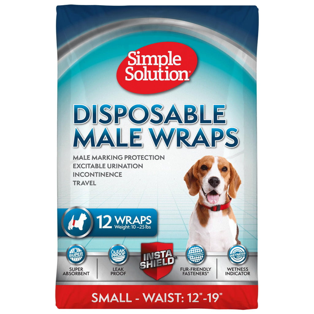 Simple Solution Disposable Dog Wraps, Male Dog Diapers, Puppy Potty Training, Incontinence and Travel Protection, Wraps for Small Dogs, 12-19 Inch Waist, 30 Count
