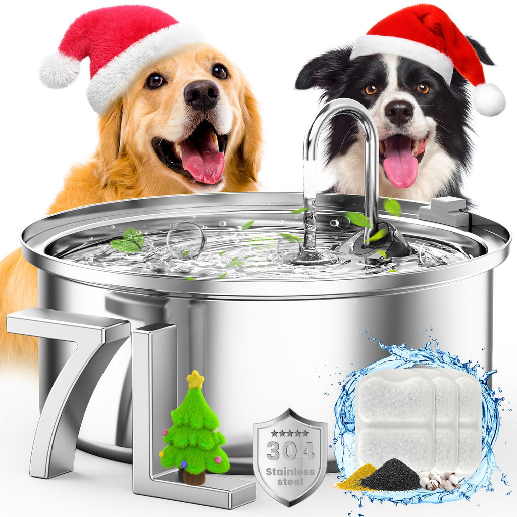 oneisall Dog Water Fountain for Large Dogs,7L/230oz/1.8G Stainless Steel Dog Fountain Bowl Super Quiet with Triple Filtration,Great for Large Dogs Cats and Multi-Pet Home