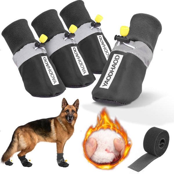 YAODHAOD Dog Snow Boots Breathable Socks，Dog Shoes Fleece Snow Booties for Medium to Large Dogs，with Reflective Straps Anti-Slip Sole，Dog Boots & Paw Protectors for Indoor (Black, X-Large)