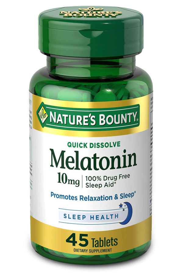 Nature's Bounty Melatonin, 100% Drug Free Sleep Aid, Dietary Supplement, 10 mg, 45 Count