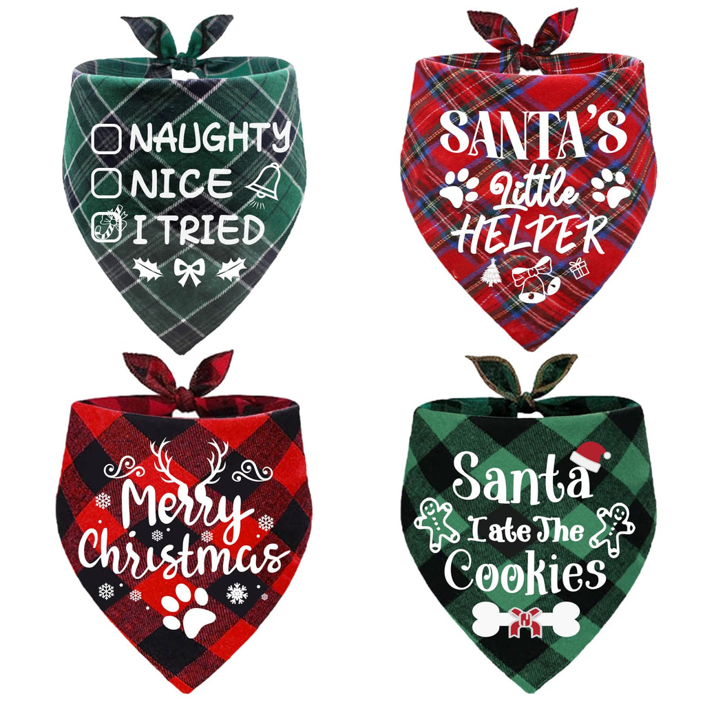 4 Pack Merry Christmas Dog Bandanas Classic Plaid Christmas Fall Xmas Dog Christmas Bandana Pet Scarf Bibs Kerchief Gift Set Dog Bandanas Christmas for Medium Large Dogs Pets