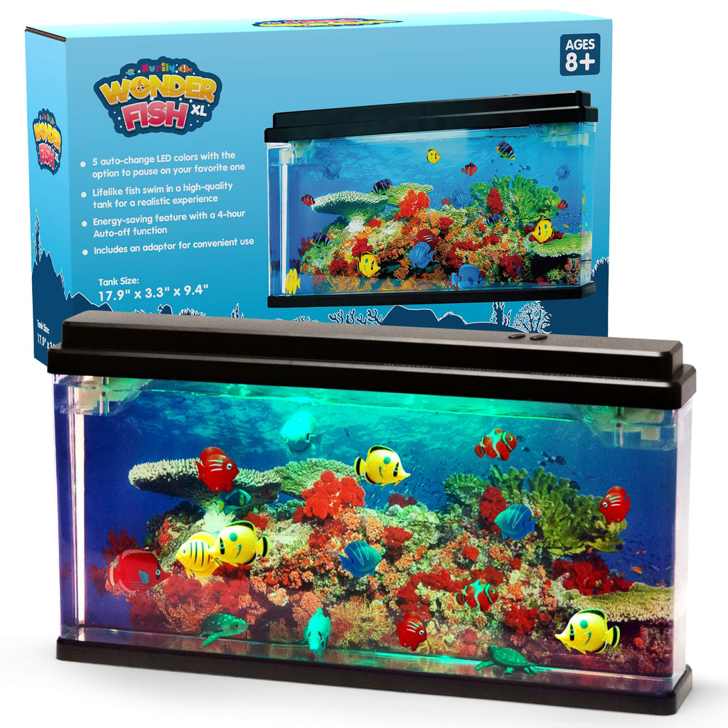XL Virtual Ocean Aquarium with LED Lights, Moving Fish - Desk Toy for Kids & Adults