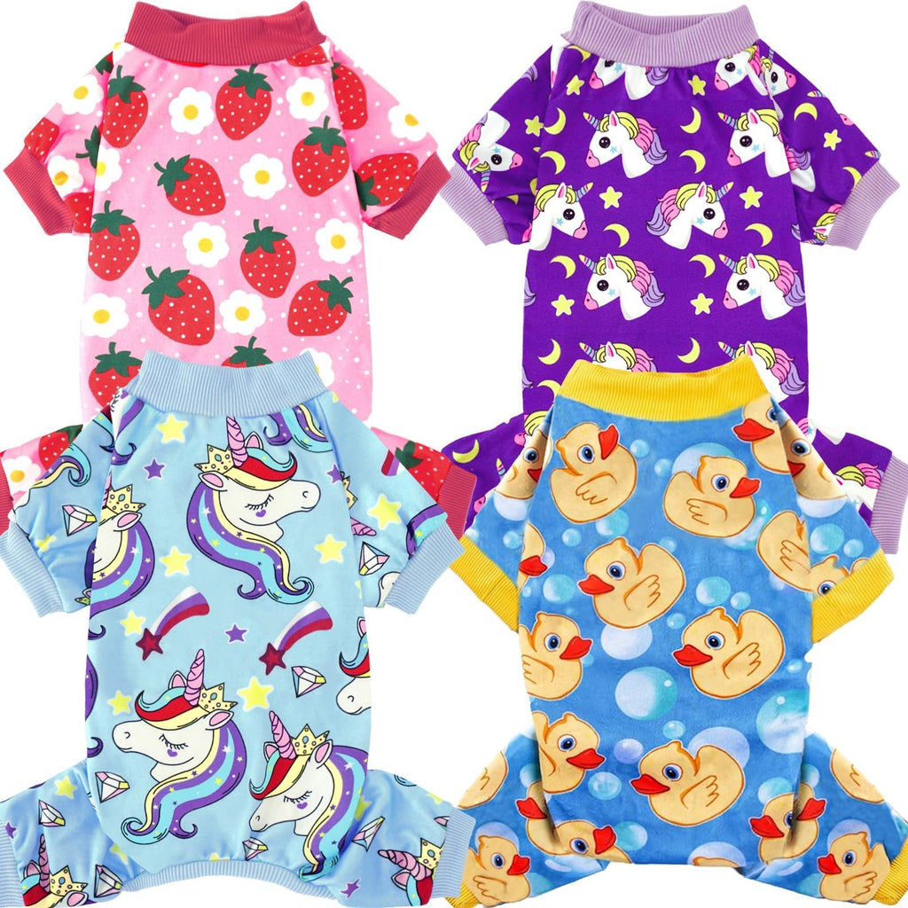 XPUDAC 4 Pieces Dog Pajamas for Small Dogs Pjs Clothes Puppy Onesies Outfits for Doggie Christmas Shirts Sleeper for Pet