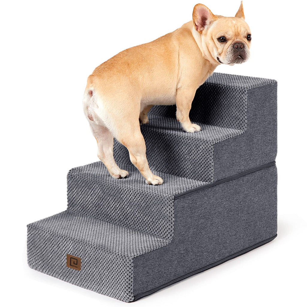 EHEYCIGA Dog Stairs for Bed 18”H, 4-Step Dog Steps for High Bed, Pet Steps for Small Dogs and Cats, Non-Slip Balanced Pet Ramp Indoor, Grey