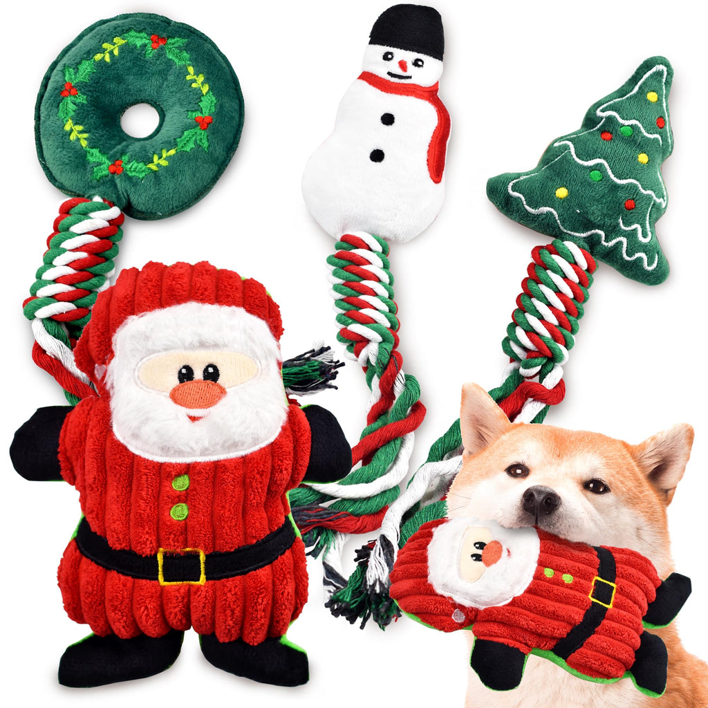 Ousiya 4 Pack Christmas Dog Toys - Squeaky Gifts for Large, Medium, Small Puppies - Chew Toys for Dogs