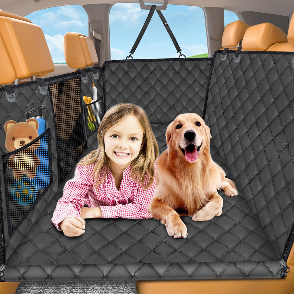 URPOWER Back Seat Extender for Dogs - Hard Bottom Dog Car Seat Cover Holds 400 lbs, Waterproof Dog Hammock for Cars, SUVs & Small Trucks, Pet Backseat Protector with Mesh Window & Large Space