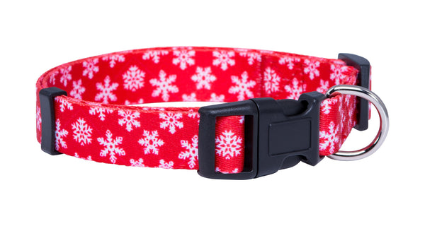 Native Pup Christmas Dog Collar- Winter Holiday Collars for Pets- Xmas Gift for Puppy- Santa, Reindeer, Snowman, Candy Cane, Red Green- Girl Boy- Small, Medium, Large Breeds (Red Snowflake, Large)
