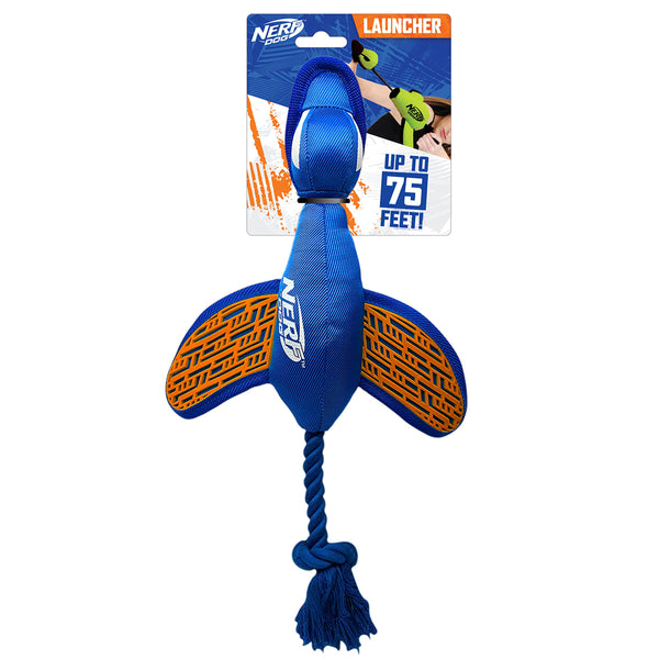 Nerf Dog Large Nylon Launching Duck, Blue/Orange