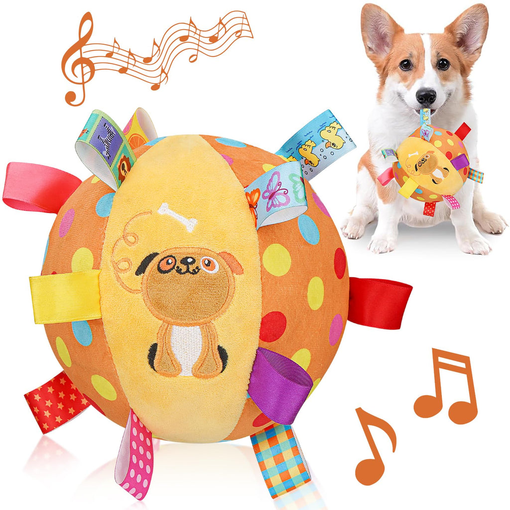 Letalong Dog Squeaky Plush Plush Toy with Straps, 6-Inch Soft Stuffed Ball with Cotton Material and Bell Built-in, Pet Interactive Fetch Toy for Small to Large Dog
