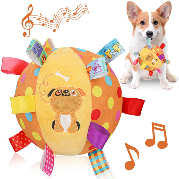 Letalong Dog Squeaky Plush Plush Toy with Straps, 6-Inch Soft Stuffed Ball with Cotton Material and Bell Built-in, Pet Interactive Fetch Toy for Small to Large Dog