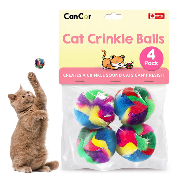 Cat Crinkle Balls (4-Pack) – 1.5" Lightweight Toys for Batting, Chasing, and Daily Play – Safer Than Mylar and Foil Alternatives – Irresistible Crinkle Sound – Made in Canada by Cancor Innovations