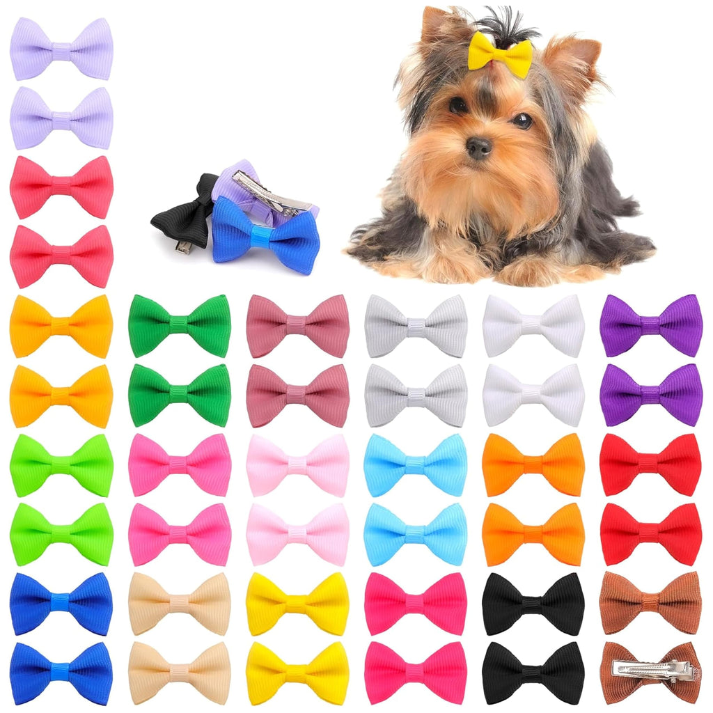 Petbuy 40PCS Christmas Dog Bows Cute Puppy Dog Small Bowknot Hair Bows with Clips Bands Small Dog Hair Bowknot Pet Hair Accessories Pet Grooming Accessories for Party Christmas Birthday