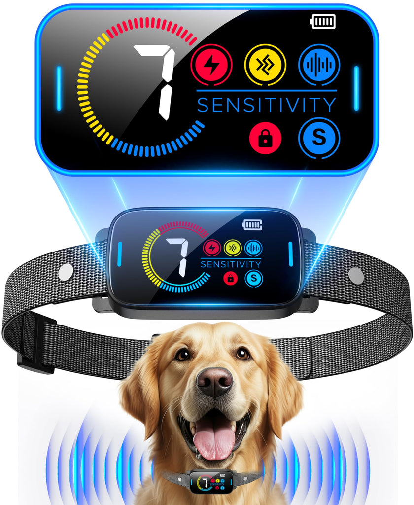SLAYKAM Bark Collar for Large Medium Small for Dogs,Rechargeable Anti Barking Training Collar with Adjustable Ultrasonic Beep Vibration Shock and 7 Sensitivity (Black)