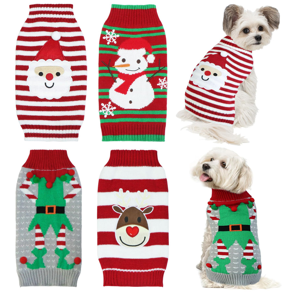 4 Pack Dog Christmas Sweater, GOYOSWA Dog Christmas Outfit Holiday Sweater Santa Snowman Reindeer Elf Knitted Sweaters for Small Medium Large Dogs Pets (Medium)