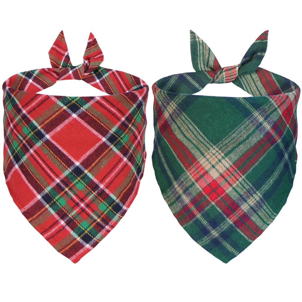 STMK 2 Pack Christmas Dog Bandanas, Multi Size Dog Christmas Bandana, Premium Cotton Fabric Plaid Holiday Christmas Bandanas for Medium Large Dogs Pets (Red and Green, Large)