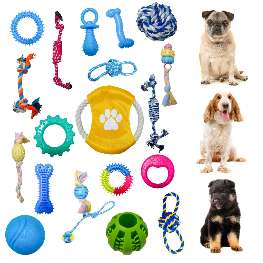 20 Pack Premium - Puppy Dog Chew Toy, Baby Teething Squeaky Toys Ropes Bulk Bundle Varity Pack Super Extra Hard- Small Medium Aggressive chewers