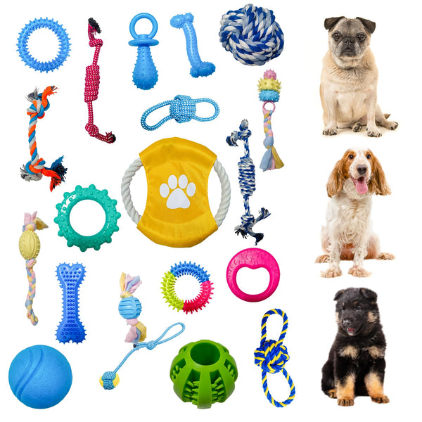 20 Pack Premium - Puppy Dog Chew Toy, Baby Teething Squeaky Toys Ropes Bulk Bundle Varity Pack Super Extra Hard- Small Medium Aggressive chewers