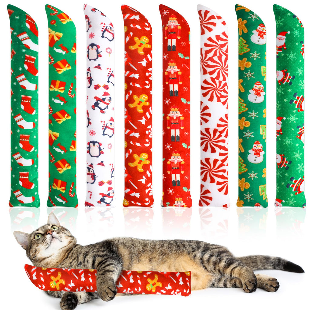 Liliful 8 Pack Christmas Catnip Toys Catnip Kicker Toys for Cats, Resistant Cat Chew Toys for Indoor Cats, Fish Shape Interactive Soft Kitty Pillow Toys with Bell for Playing Teething Chewing