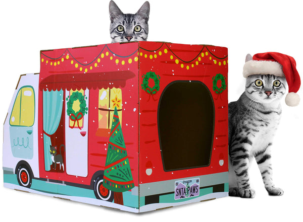 American Cat Club Christmas Cat House & Cat Scratcher w/Bonus Catnip Included
