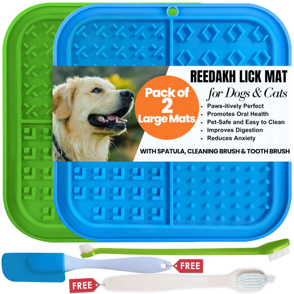 Large Licking Mats for Dogs and Cats, Slow Feeder Lick Pad with Suction Cups for Dog Training,Peanut Butter Licking Pad for Boredom Reducer (2 Lick Mats with Free Spatula, Tooth Brush, cleaning Brush)
